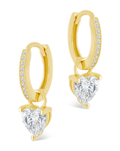 Load image into Gallery viewer, Sterling Silver Eugenia Heart Cut CZ Dangle Micro Hoops