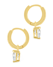 Load image into Gallery viewer, Sterling Silver Eugenia Heart Cut CZ Dangle Micro Hoops