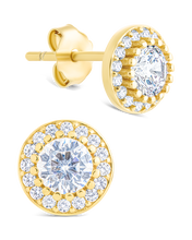 Load image into Gallery viewer, Sterling Silver Round Cut Brilliant Halo Studs