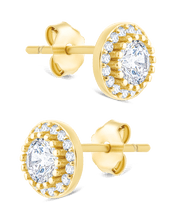 Load image into Gallery viewer, Sterling Silver Round Cut Brilliant Halo Studs