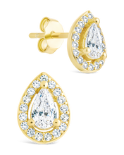 Load image into Gallery viewer, Sterling Silver Pear Cut Brilliant Halo Studs