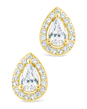 Load image into Gallery viewer, Sterling Silver Pear Cut Brilliant Halo Studs