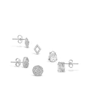 Load image into Gallery viewer, Sterling Silver CZ Geo Stud Set of 3