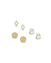 Load image into Gallery viewer, Sterling Silver CZ Geo Stud Set of 3