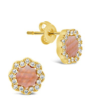 Load image into Gallery viewer, CZ Bezel Frame Rose Petal Stud Earrings