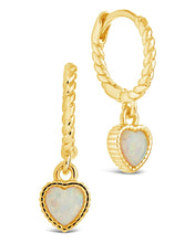 Load image into Gallery viewer, Meredith Braided Opal Heart Drop Hoop Earrings