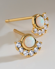 Load image into Gallery viewer, Sterling Silver Half Halo Opal Studs