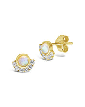 Load image into Gallery viewer, Sterling Silver Half Halo Opal Studs