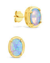 Load image into Gallery viewer, Sterling Silver Blue Opal Oval Stud Earrings