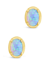 Load image into Gallery viewer, Sterling Silver Blue Opal Oval Stud Earrings