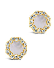 Load image into Gallery viewer, CZ Bezel Frame Rose Petal Stud Earrings
