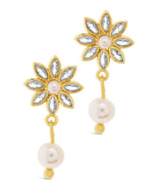 Load image into Gallery viewer, Esti CZ Flower & Pearl Drop Stud Earrings