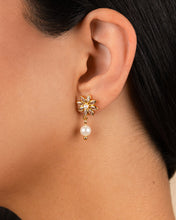 Load image into Gallery viewer, Esti CZ Flower & Pearl Drop Stud Earrings