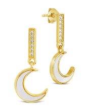 Load image into Gallery viewer, Valeria CZ & Moonstone Crescent Drop Stud Earrings