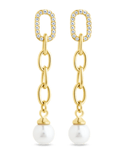 Load image into Gallery viewer, Daphne CZ & Pearl Chain Drop Stud Earrings