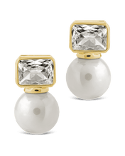 Load image into Gallery viewer, Hilda Pearl & Emerald Cut CZ Studs