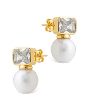 Load image into Gallery viewer, Hilda Pearl & Emerald Cut CZ Studs