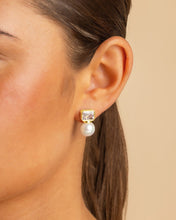 Load image into Gallery viewer, Hilda Pearl & Emerald Cut CZ Studs