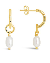 Load image into Gallery viewer, Sterling Silver Pearl Drop Hoop Earrings