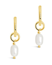 Load image into Gallery viewer, Sterling Silver Pearl Drop Hoop Earrings