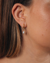 Load image into Gallery viewer, Sterling Silver Pearl Drop Hoop Earrings