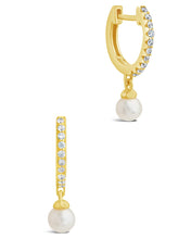 Load image into Gallery viewer, Sterling Silver Maggie CZ & Pearl Hoop Earrings