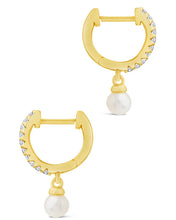 Load image into Gallery viewer, Sterling Silver Maggie CZ & Pearl Hoop Earrings