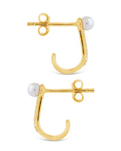 Load image into Gallery viewer, Sterling Silver Pearl & CZ Suspender Stud Earrings