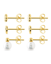 Load image into Gallery viewer, Sterling Silver Irene Pearl, Flower, & Heart Stud Earring Set of 3