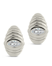 Load image into Gallery viewer, CZ Studded Croissant Hoop Earrings