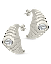 Load image into Gallery viewer, CZ Studded Croissant Hoop Earrings