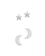 Load image into Gallery viewer, Sterling Silver Crescent & CZ Star Stud Set