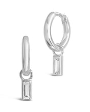 Load image into Gallery viewer, Sterling Silver Baguette CZ Micro Hoops