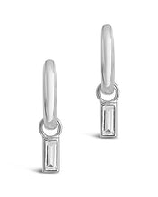 Load image into Gallery viewer, Sterling Silver Baguette CZ Micro Hoops