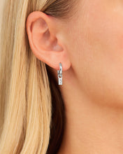 Load image into Gallery viewer, Sterling Silver Baguette CZ Micro Hoops