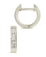 Load image into Gallery viewer, Sterling Silver CZ Baguette Micro Hoop Earrings