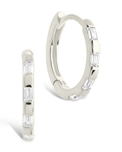 Load image into Gallery viewer, Sterling Silver Henley CZ Baguette Micro Hoop Earrings