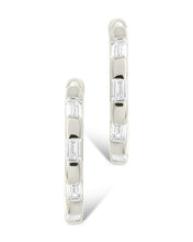 Load image into Gallery viewer, Sterling Silver Henley CZ Baguette Micro Hoop Earrings