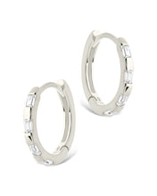 Load image into Gallery viewer, Sterling Silver Henley CZ Baguette Micro Hoop Earrings