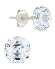 Load image into Gallery viewer, Sterling Silver Asscher Cut Prong Set Stud Earrings