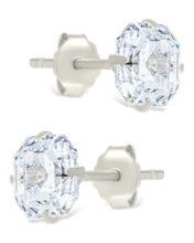 Load image into Gallery viewer, Sterling Silver Asscher Cut Prong Set Stud Earrings