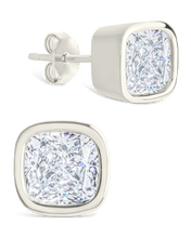 Load image into Gallery viewer, Sterling Silver Cushion Cut Bezel Set Stud Earrings