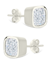 Load image into Gallery viewer, Sterling Silver Cushion Cut Bezel Set Stud Earrings