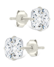 Load image into Gallery viewer, Sterling Silver Cushion Cut Prong Set Stud Earrings