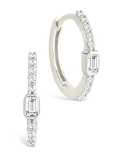 Load image into Gallery viewer, Sterling Silver Emerald Cut Bezel Set Huggie Hoop Earrings