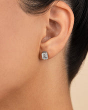 Load image into Gallery viewer, Sterling Silver Emerald Cut Bezel Set Stud Earrings