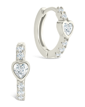 Load image into Gallery viewer, Sterling Silver Heart Cut Bezel Set Huggie Hoop Earrings