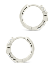 Load image into Gallery viewer, Sterling Silver Heart Cut Bezel Set Huggie Hoop Earrings