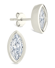 Load image into Gallery viewer, Sterling Silver Marquise Cut Bezel Set Stud Earrings