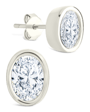 Load image into Gallery viewer, Sterling Silver Oval Cut Bezel Set Stud Earrings